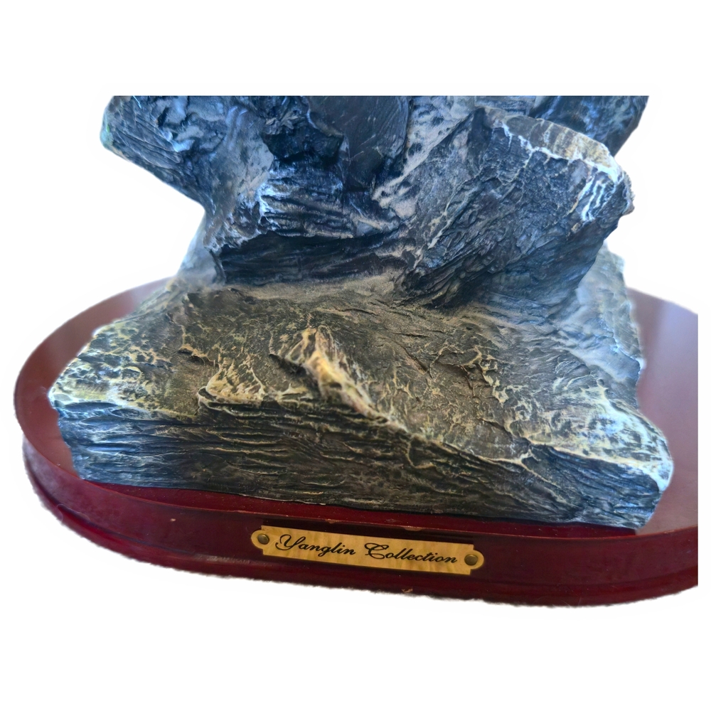 Black Horse Head Bust Sculpture on Wood Base - Decorative Home Art 12" Tall - Picture 4 of 10